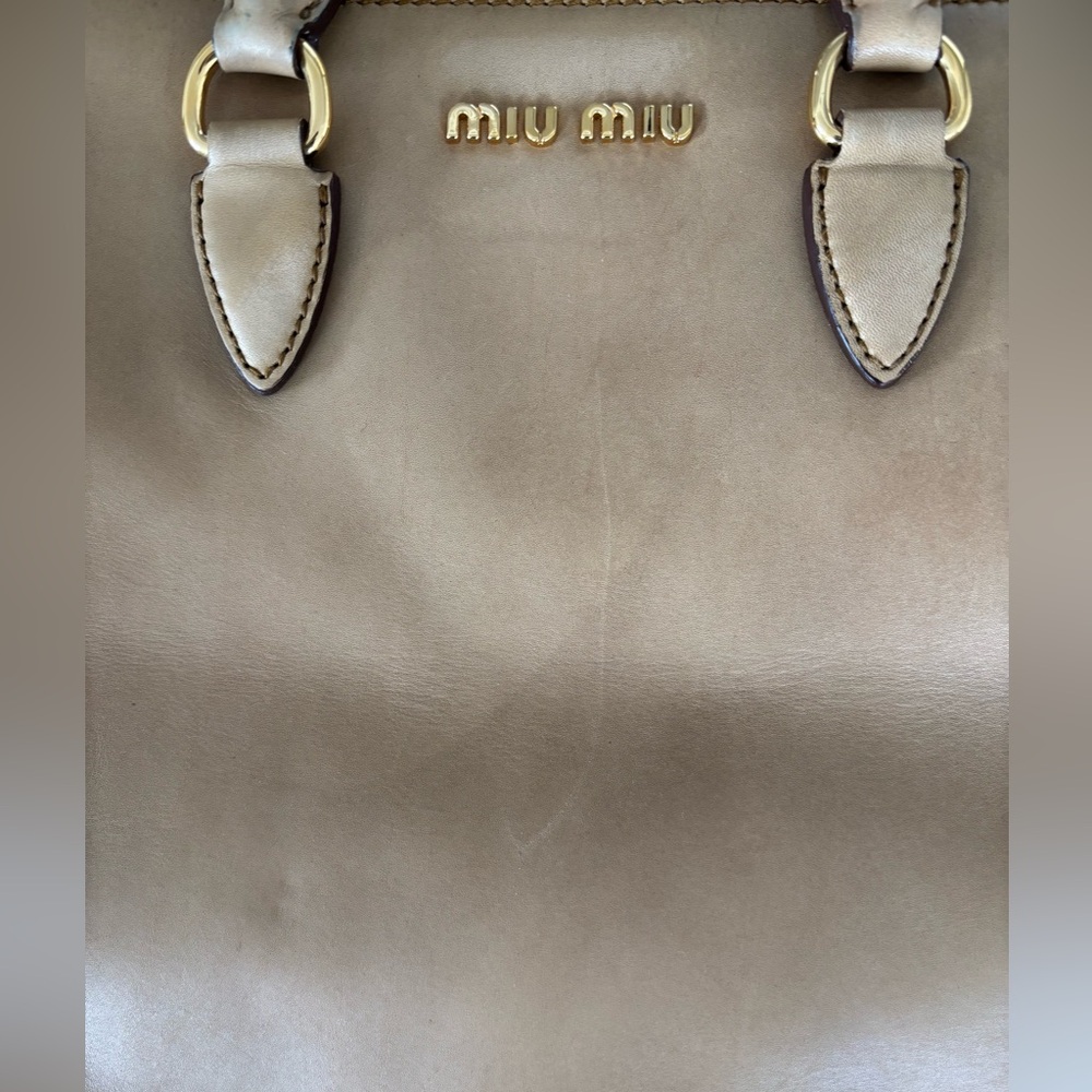 Miu Miu foldover crossbody vitello leather bag tan beige - Picture 11 of 16